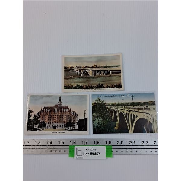 (3) Vintage Saskatoon, Sk Postcards: Bessborough, 25th Street Bridge