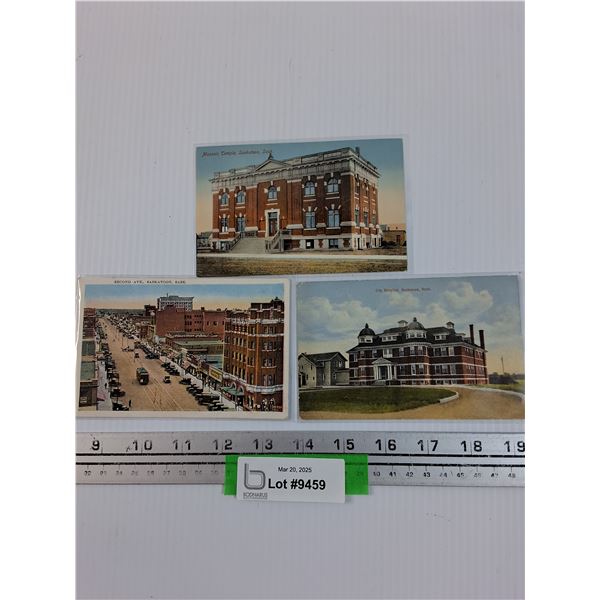 (3) Vintage Saskatoon, Sk Postcards: Second Ave, Masonic Temple, City Hospital