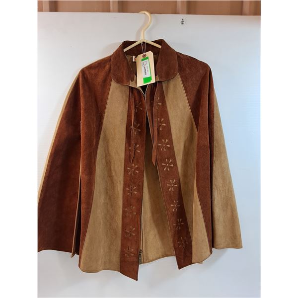 * Genuine Soft Leather Zipper Poncho
