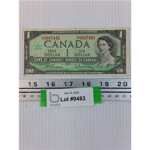1967 Beattie Rasminsky 1 Dollar Centennial Note