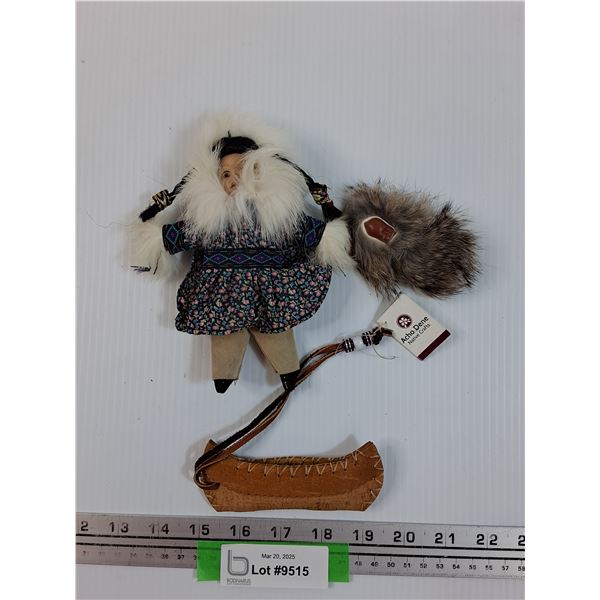 Inuit Eskimo Handmade Girl Doll & Babby Doll & Canoe
