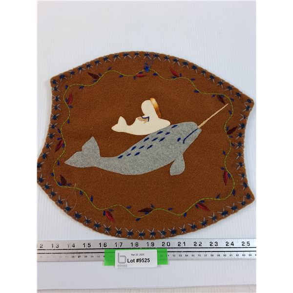 Inuit Eskimo Handmade Narwhal Wool Mat/Blanket for Doll w/ Embroidery
