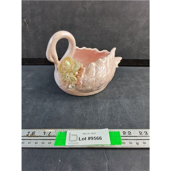 Pink Porcelain Iridescent Swan Planter