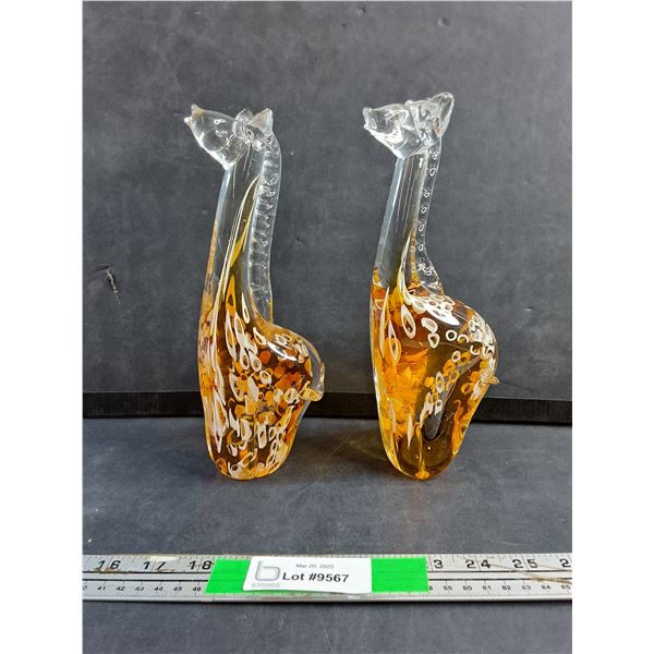 (2) Vintage Art Murano Italy Glass Giraffes