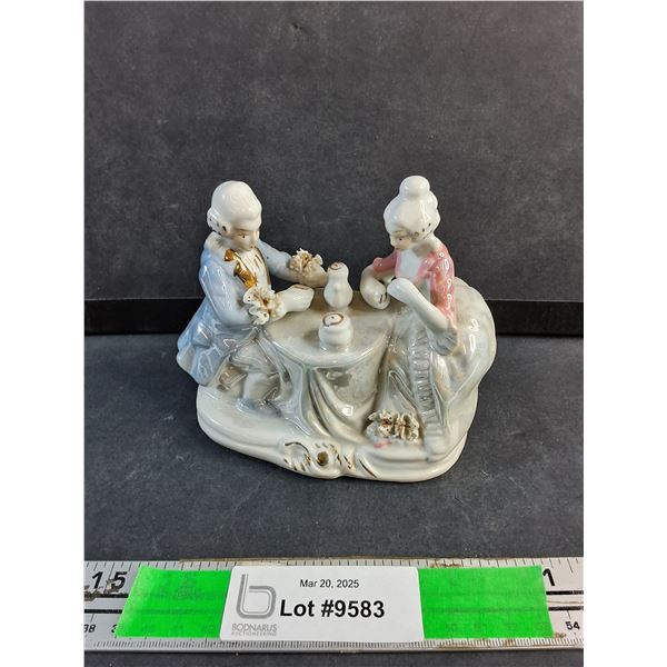 Vintage Porcelain Man and Woman Drinking Tea Decoration