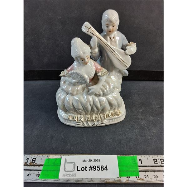 Vintage Porcelain Man and Woman Playing Instrument Decoration