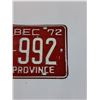 Image 3 : Quebec 1972 License Plate