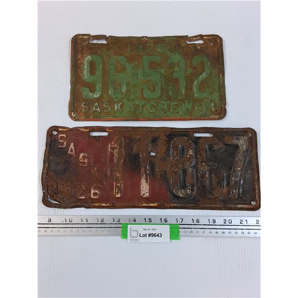 (2) Saskatchewan License Plates: 1926 & 1928