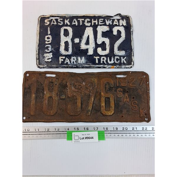 (2) Saskacthewan License Plates: 1927 & 1932