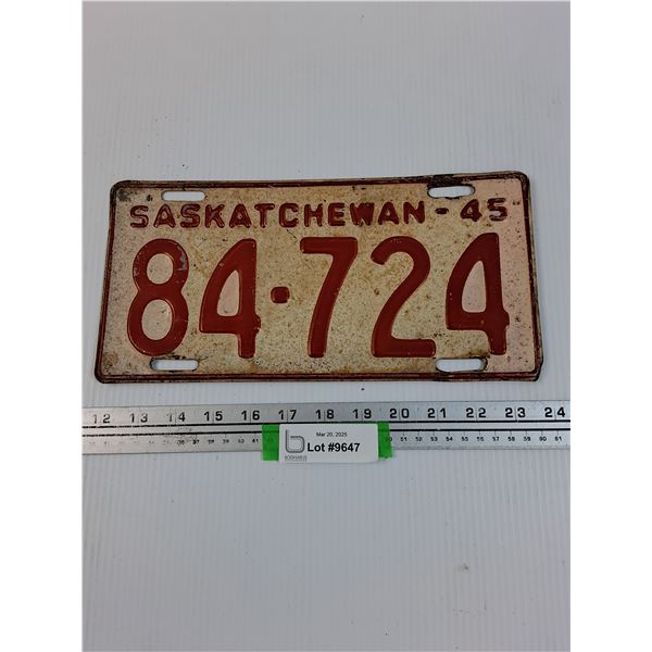 Saskatchewan License Plate - 1945