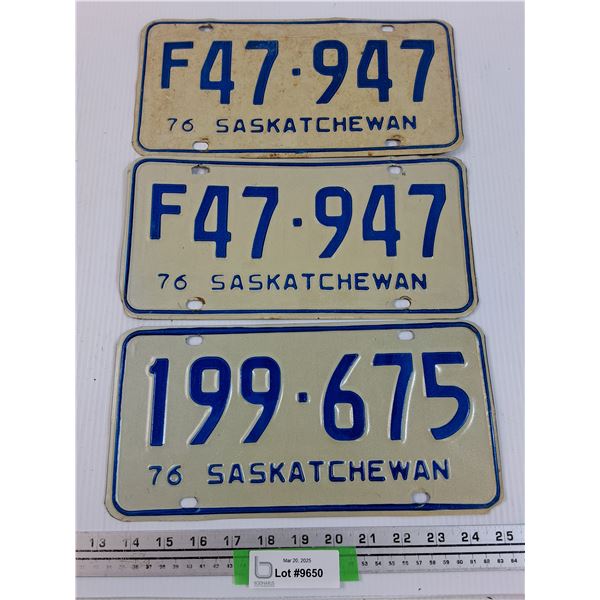 (3) Saskatchewan License Plates: 1976