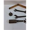 Image 2 : Vintage Tool Lot: Folding Ruler, Hand Drill, Wrenches, Oiler, Tire Socket,  Misc