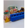 Image 4 : Retro Toy Lot: Duplo Car, Farm Fence, Mickey Mouse, Caterpillar Construction Truck, Egg Caton, Misc