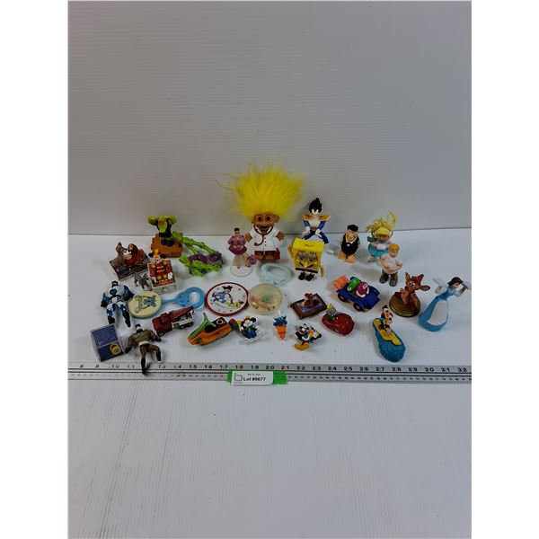 Retro Toy Lot: Trolls, Disney, Raggedy Ann Plate, Batman, Misc