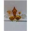 Image 1 : (5) Amber  Glass Dishes, (2) Clear Glass Vanity Jars
