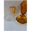 Image 2 : (5) Amber  Glass Dishes, (2) Clear Glass Vanity Jars