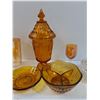 Image 3 : (5) Amber  Glass Dishes, (2) Clear Glass Vanity Jars