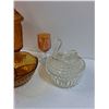 Image 4 : (5) Amber  Glass Dishes, (2) Clear Glass Vanity Jars