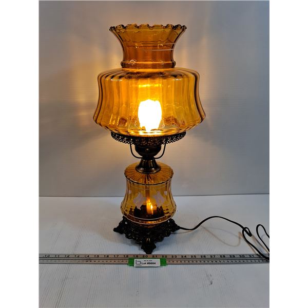 # Vintage Amber Glass End Table Dual Light Lamp - 21" Tall x 12"