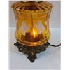 Image 3 : # Vintage Amber Glass End Table Dual Light Lamp - 21" Tall x 12"
