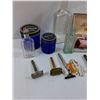 Image 2 : Vintage Razors (Assorted) (2) Noxzema Jars, Watkins Bottle, Misc