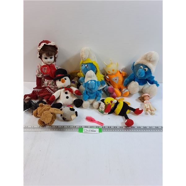 Stuffy Lot: Smurfs, Doll, Moose, Bee, Misc