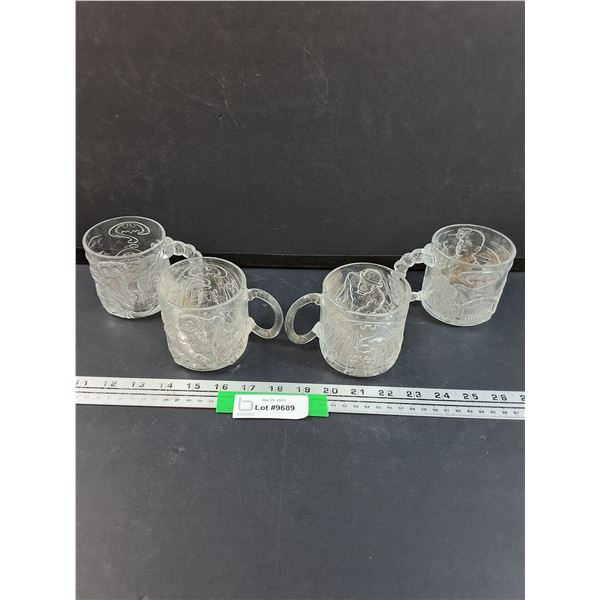(4) McDonalds Batman Clear Glass Mugs