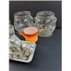 Image 4 : Metal Cookie Cutters, (2) Teddy Bear Glass Jars, Glass Coaster, (3) Handpainted Glasses