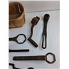 Image 4 : Wooden Basket, Vintage Various Wrenches and Handles