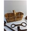 Image 6 : Wooden Basket, Vintage Various Wrenches and Handles