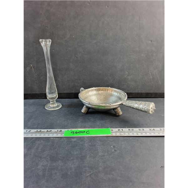 Glass Flower Vase and Handmade Pewter Dish