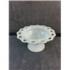 Image 2 : Vintage Achor Hocking Open Lace Edge Milk Glass Dish and Flower Frog