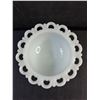 Image 3 : Vintage Achor Hocking Open Lace Edge Milk Glass Dish and Flower Frog