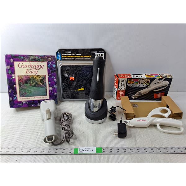 The Sharper Image Electric Bottle Opener- As Is, Truck Cargo Net, Gardening Made Easy Book, Misc.