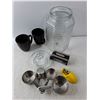 Image 2 : Dishes Lot- Glass Cookie Jar 12.5" Tall, Measuring Cups, Baking Pans, Misc.
