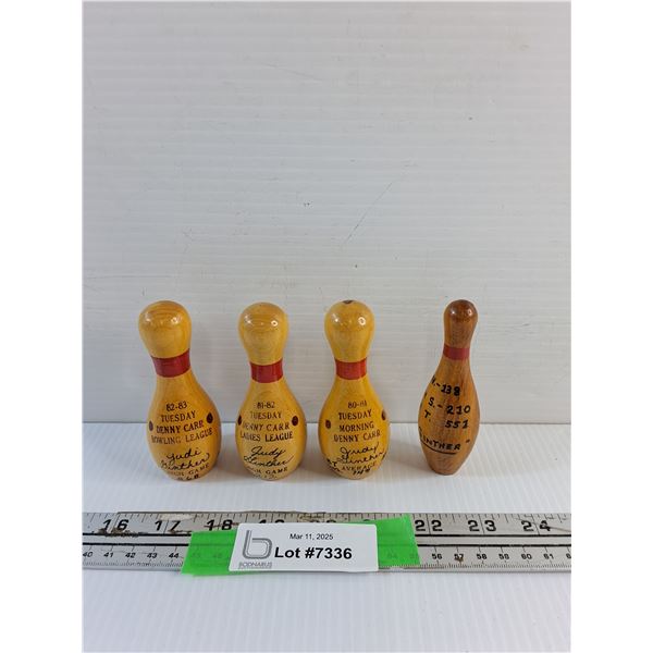 4 Decorative Wooden Bowling Pins