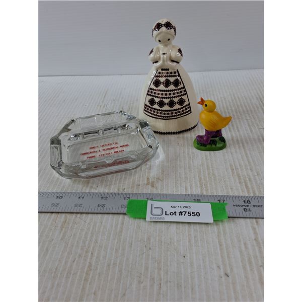 Decorative Tea Light Holder, Ceramic Duck and Glass Ashtray