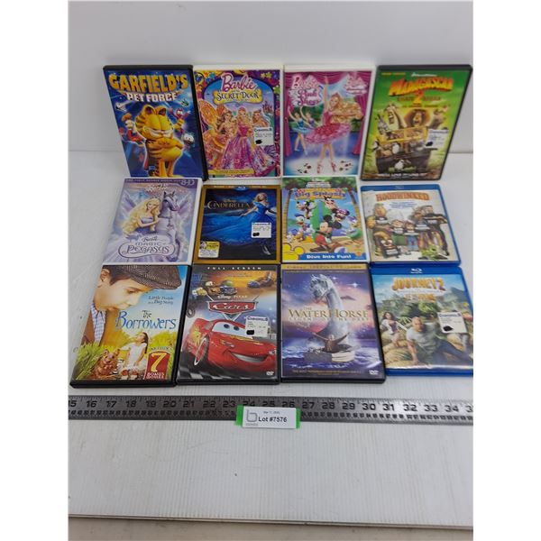 (12) Children's DVD Movies (Barbie, Cars, Mickey Mouse)