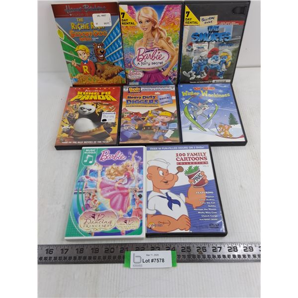 (8) Children's DVD Movies (Richie Rich, Smurfs, Popeye)