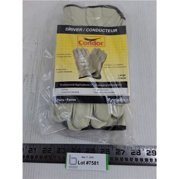 Condor 3-Pair of Leather Driving Gloves (NIB)