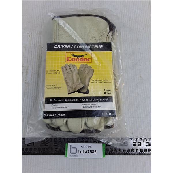 Condor 3-Pair Leather Driving Gloves (NIB)