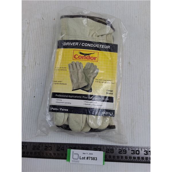 Condor 3-Pair Leather Driving Gloves (NIB)