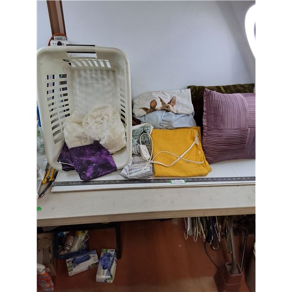 Assorted Linens Lot with Laundry Basket