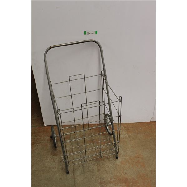 Vintage Metal 2 Wheeled Grocery Towing Cart- Folds Up- 33'' Tall
