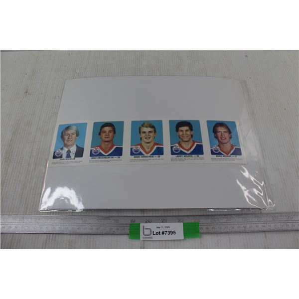 Strip Of (5) Edmonton Oiler Player Cards, 1984-85 Red Rooster