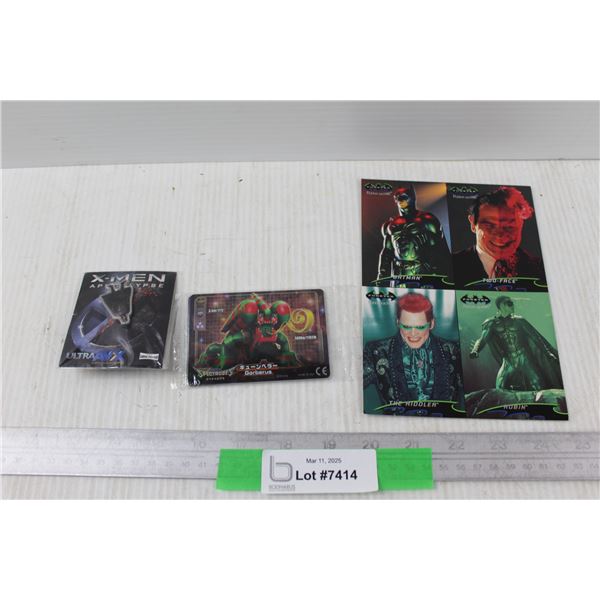 Superhero Lot, (4) Batman Forever 1995 Uncut Trading Cards, X Men Pin, Misc
