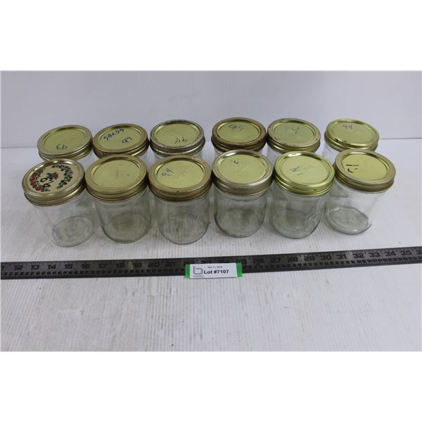 (12) Glass Canning Jars with Sealer Lids