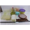 Image 1 : Plastic Food Storage Containers Lot - Mostly Vintage Tupperware, Wood Sign "Measure" Key Ring Holder