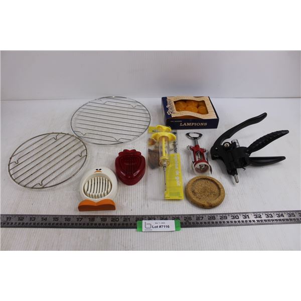 Kitchen Utensils Lot (Corkscrews, Flavor Injector - NIB, Slicers, Hot Plate Holders), Set of 10 Voti