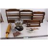 Image 1 : Kitchen Lot (Wooden Spice Racks, Rolling Pin, Fondue Set, Measure Cups Set)
